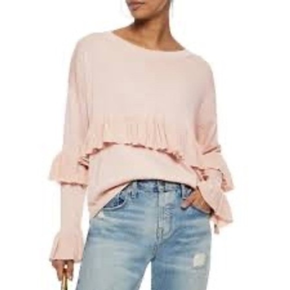 cinq a sept Sweaters - Cinq a Sept Beige Pink Silk Cashmere Ruffle Sweater XS Coquette Romantic